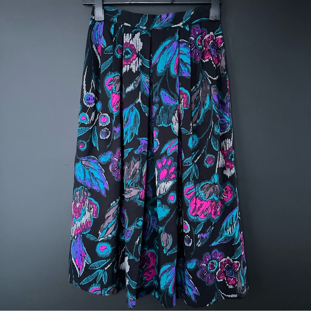 Vintage Mister Leonard Pleated Floral Midi Skirt